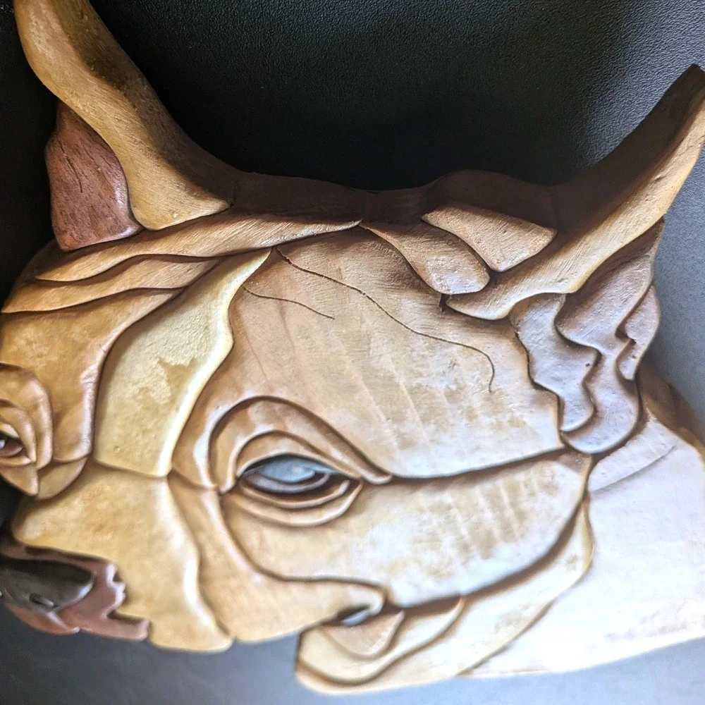 Pit Bull Terrier Intarsia Wood Wall Art Handmade 3D Dog Portrait Plaque 10